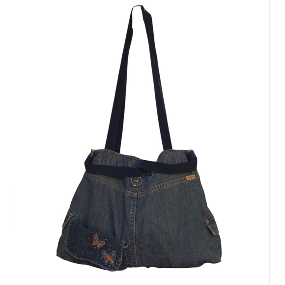 Handmade Handbags - Handmade Upcycled Y2K Levi Strauss Denim Shoulder Bag with Butterfly Embroidery